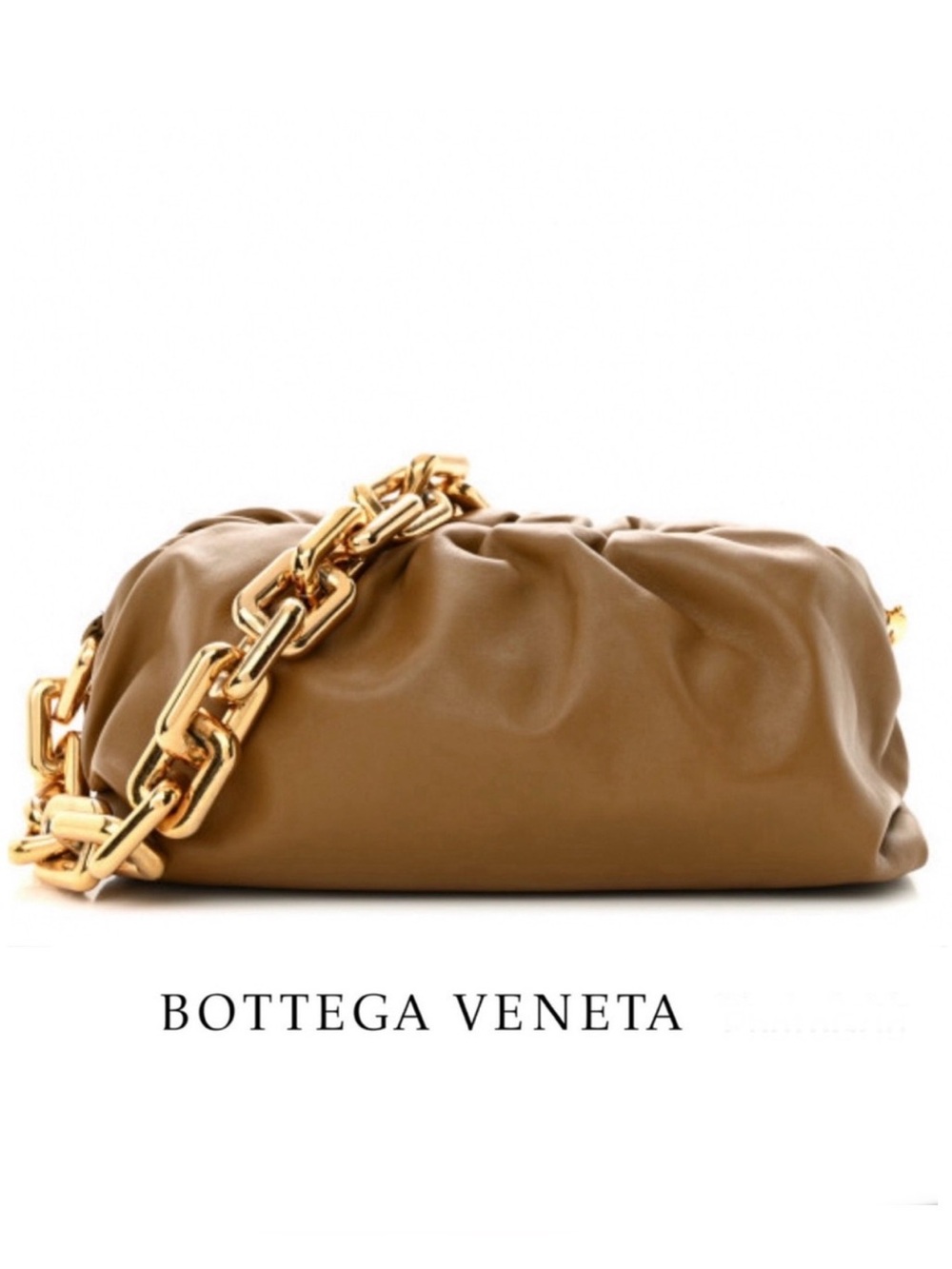 BOTTEGA VENETA The Chain Pouch Chunky Gold w Brown Leather Handbag Shoulder Bag